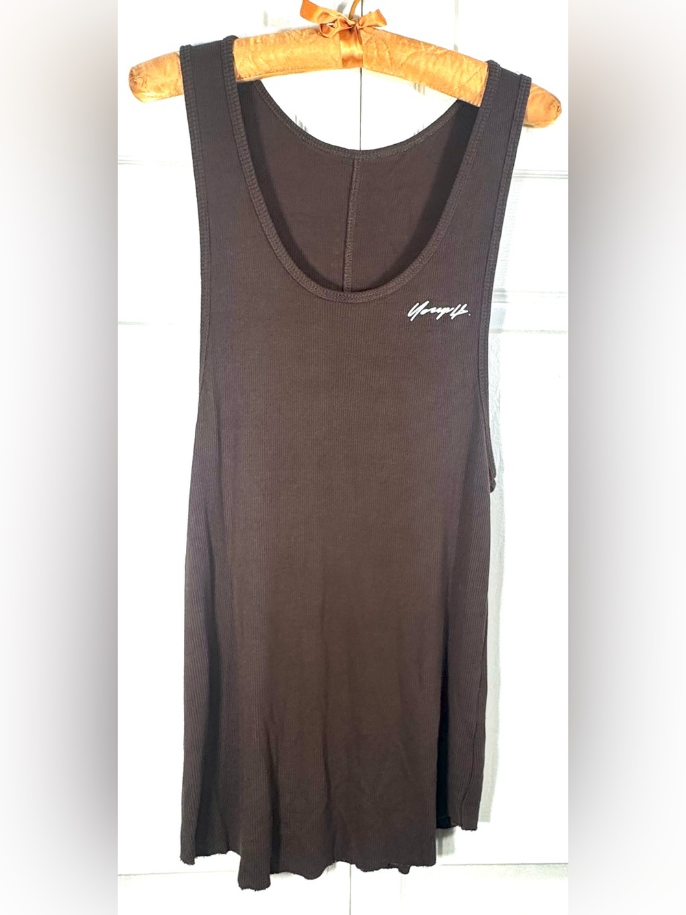 YoungLA Ribbed Pima Cotton Longline Tank Top Brown Size Medium